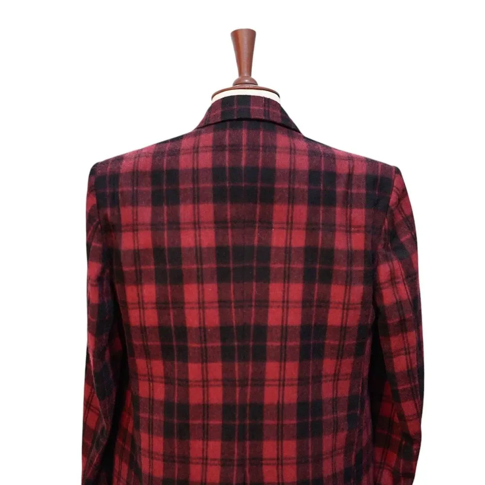 Mens Lambswool Sport Coat 44R Red Black Tartan Plaid Blazer 2 Button Classic
